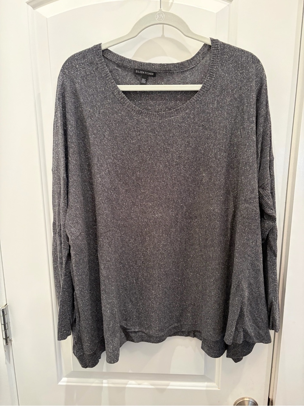 Eileen Fisher Speckled Crewneck Long-Sleeve Top in Charcoal Gray